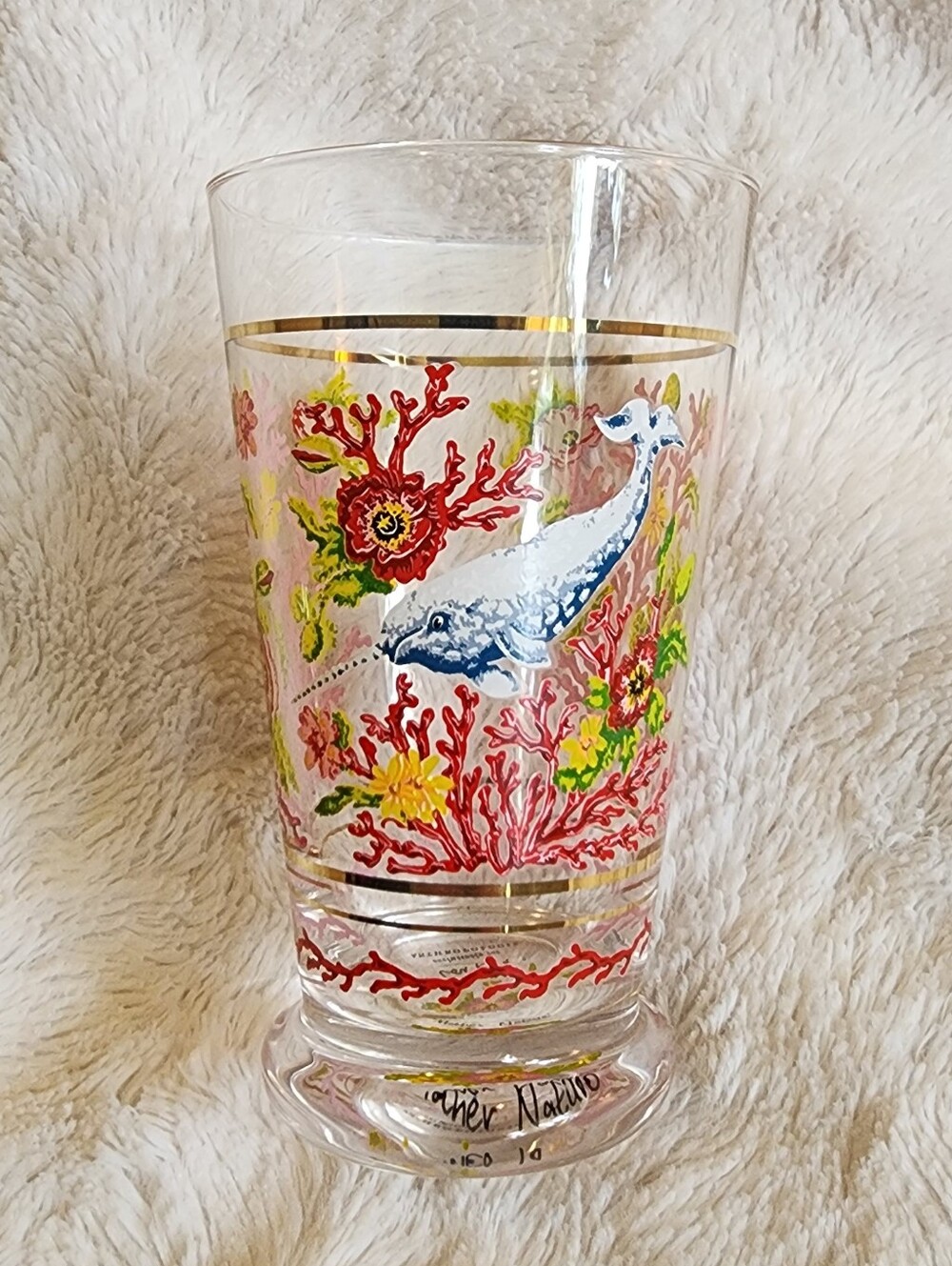 Anthropologie Lou Rota Mother Nature Juice Glass Narwhal Coral Flowers New